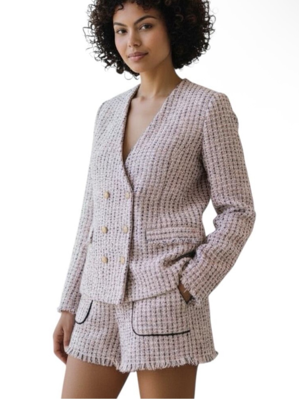 Sister Jane Pink Tweed Blazer Short Set Women’s Size Medium